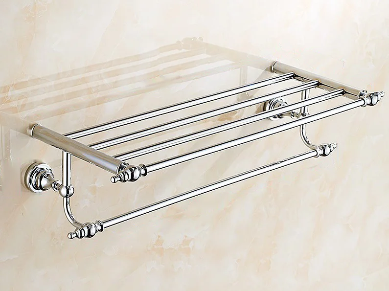 

Bathroom Accessory Silver Polished Chrome Brass Wall Mounted Bathroom Large Towel Rail Holder Storage Rack Shelf Bar aba901