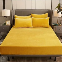 wostar solid bed sheet and pillowcases winter warm flannel elastic band fitted sheet mattress cover super soft queen king size