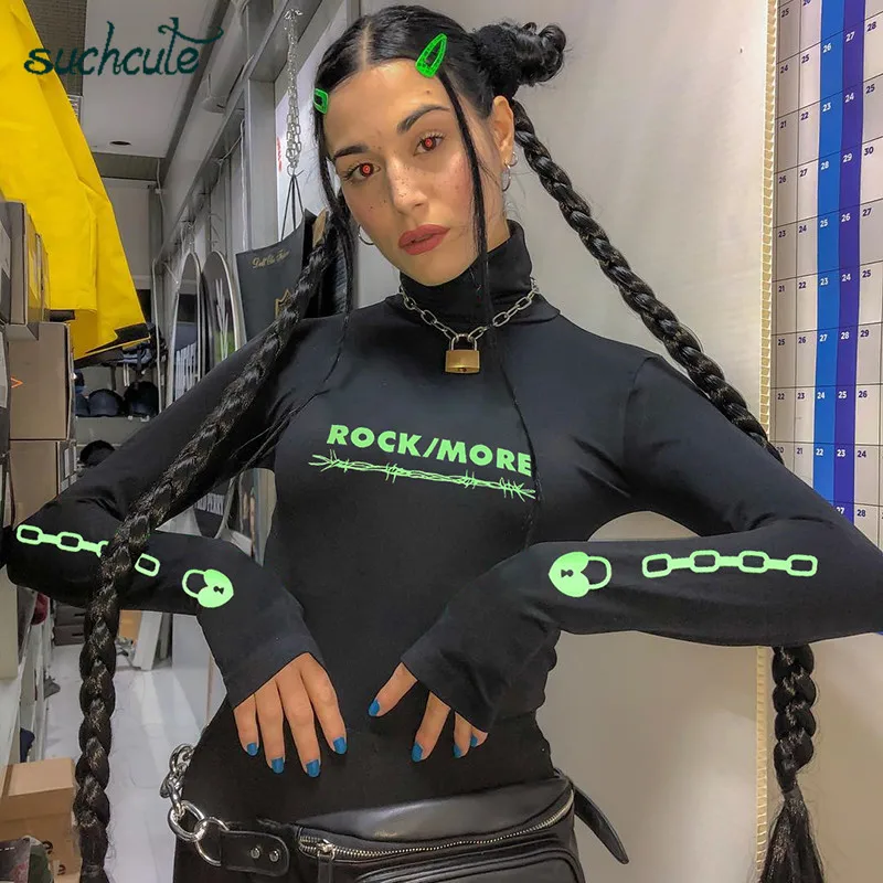 SUCHCUTE Longslive женская футболка с принтом Trutleneck Modis для женщин Harajuku Готический Повседневный корейский стиль Топы фестиваль