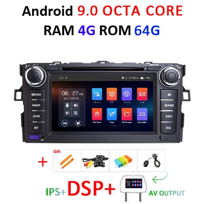 Ips экран Android 9,0 4G 64G 2 DIN dvd-плеер для TOYOTA AURIS Altis COROLLA 2012 2013 gps Навигация стерео приемник - Цвет: 9.0 4G 64G DSP AVOUT