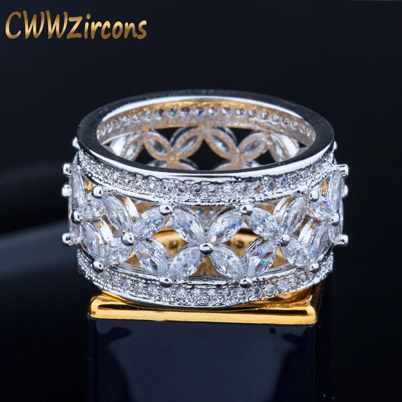 

CWWZircons Hollow Out White Gold Color Luxury Big Round Cubic Zirconia Rings for Women Wedding Party Jewelry Accessories R052