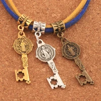 saint benedict medal cross key charm beads fit european bracelets jewelry b1640 12 5x43mm 18pcs zinc alloy tibetan silver