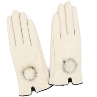 genuine leather womens gloves thin spring autumn wirst mittens real leather fur gloves female fashion glove mink fur pompom