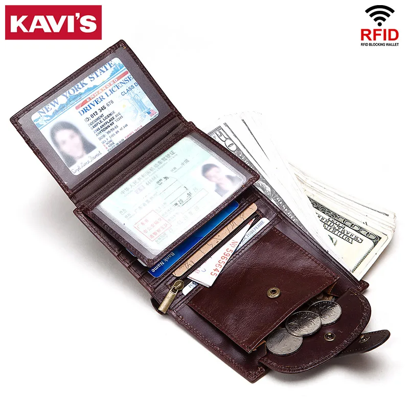 Мужской кошелек KAVIS из натуральной кожи с рчид винтажный бумажник для мелочи