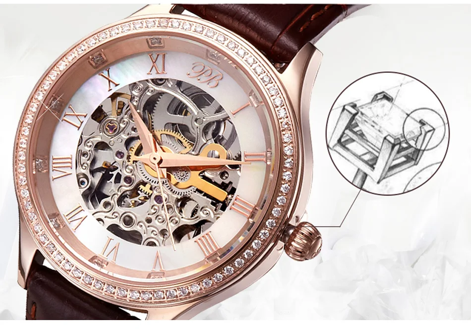 Princess Butterfly Watch автоматические часы женские наручные с римскими цифрами и бабочками, Кварцевые водонепроницаемые механические с кожаным циферблатом