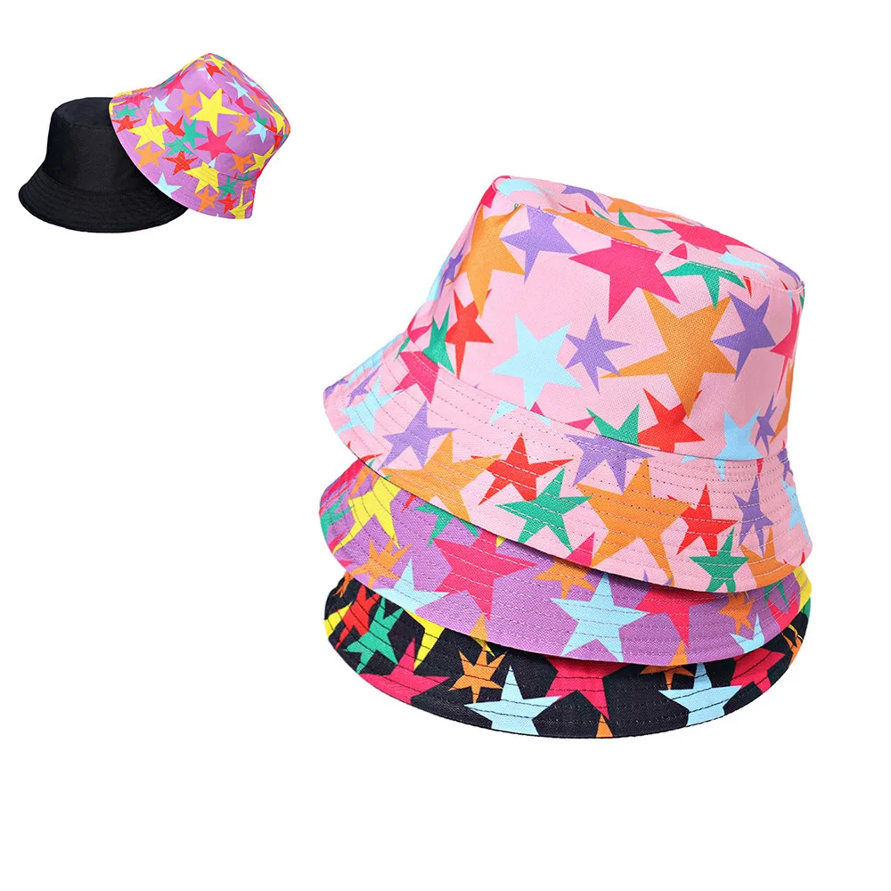 

Summer Ins Korea Sun Hat Five-pointed Star Print Color Fisherman Hat Shade Sunscreen Basin Hat Double-sided Wear Fashion Casual