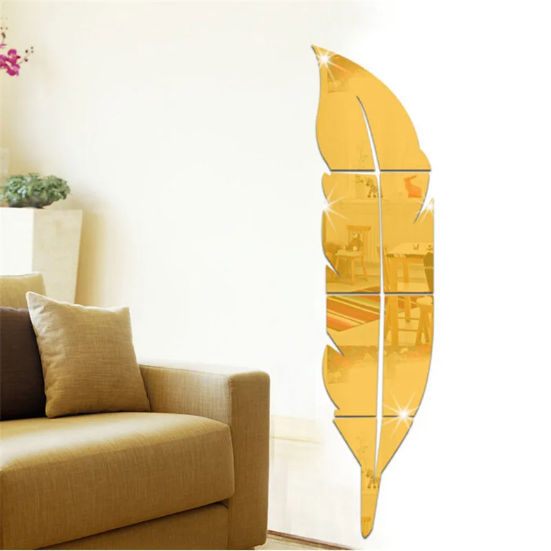 

DIY Feather Plume 3D Mirror Wall Sticker for Living Room Art Home Decor Vinyl Decal Acrylic Sticker Mural Wall Decoration
