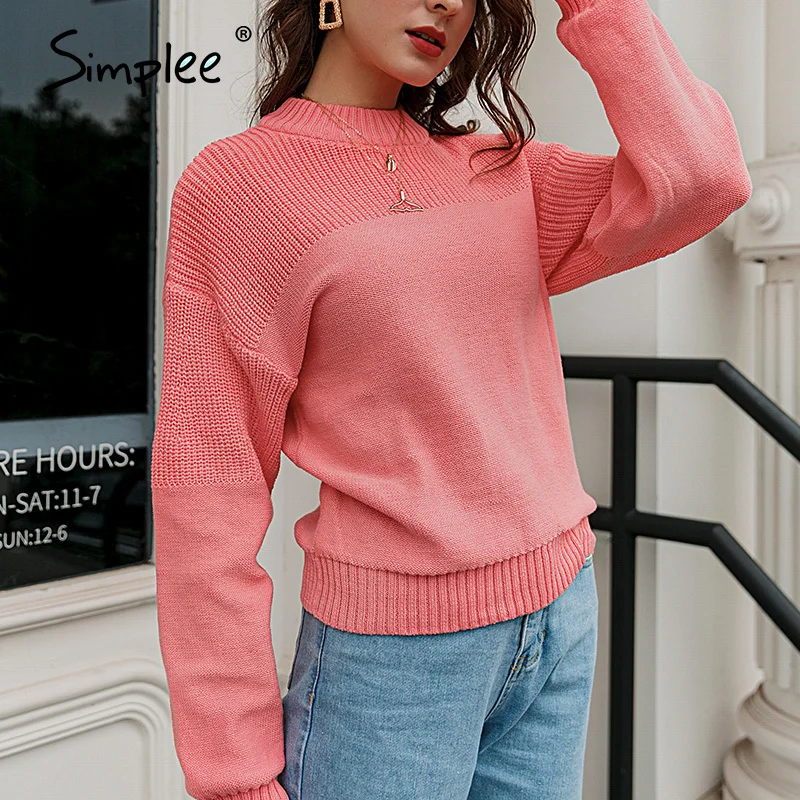 Женский свободный пуловер Simplee однотонный вязаный свитер с заниженной линией