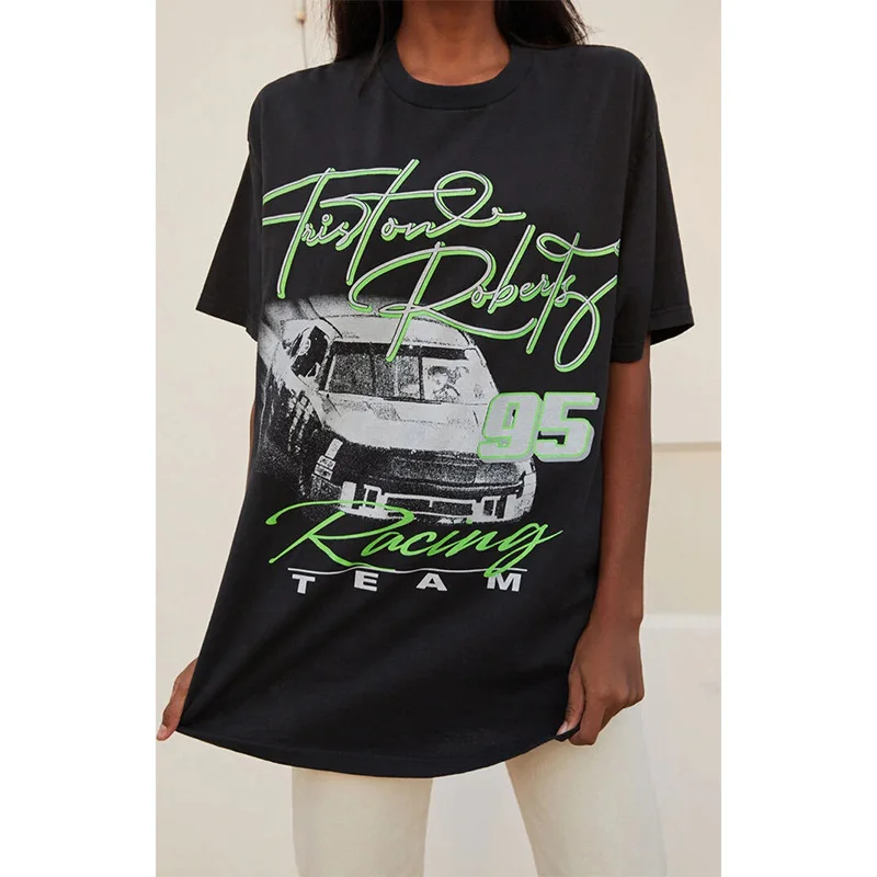 

White Car Letter Print Woman Tshirts O Neck Short Sleeve Casual Brand Design Streetwear Summer 2021 Fashion Clothing Plus Size