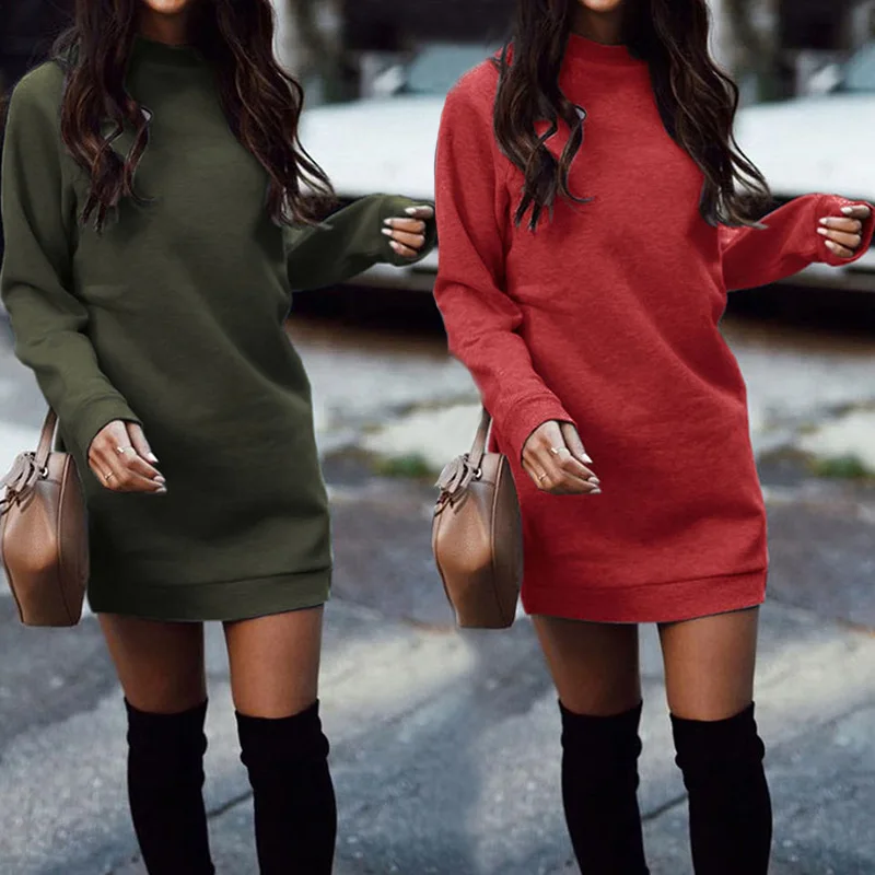 

Плотное прямое платье-свитшот, Повседневный пуловер с длинным рукавом и круглым вырезом, женское платье, Осень-зима 2021