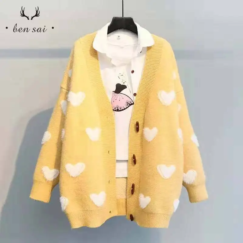 Женский модный милый вязаный свитер Дамский Повседневный мягкий кардиган пальто