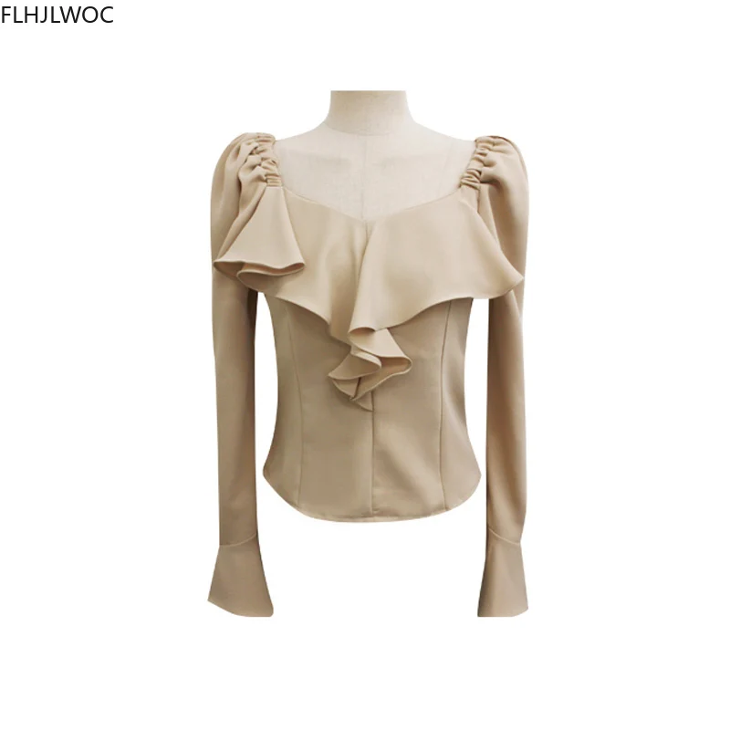 Блузка женская с оборками базовая одежда шикарная модная рубашка расклешенными
