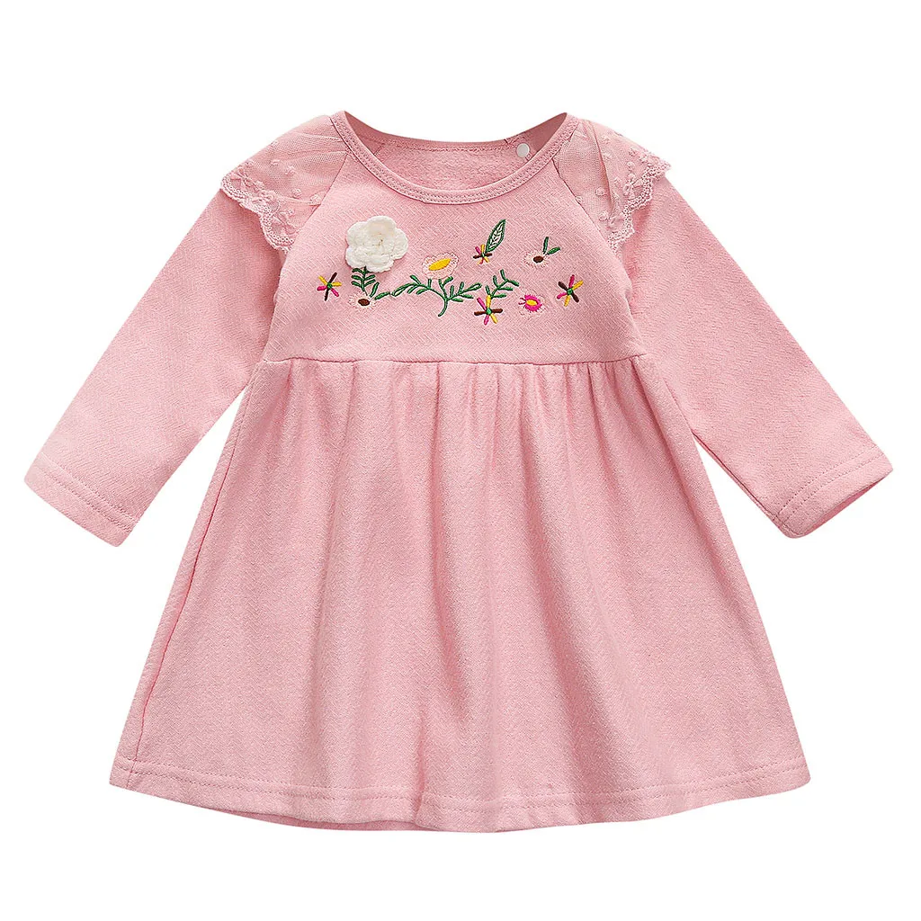 Toddler Baby Girl Dresses Party Soild Embroidered Dress Elegant Winter Long Sleeve Cotton Clothes Y816 | Детская одежда и обувь