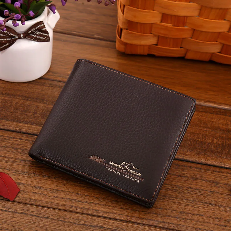 

KANGAROO KINGDOM brand fashion men wallets genuine leather slim bifold wallet credit card purse