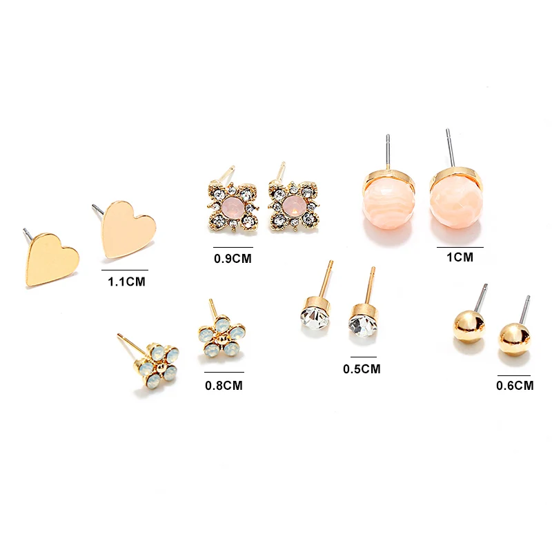 New Cute Gold Color Arrow Heart Shape Stud Earrings Set For Women Crystal Metal Alloy Earring Jewelry Bijioux | Украшения и