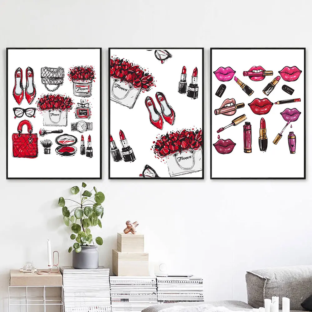 Товары для макияжа изображение модных парижских сумок и ткани скандинавский