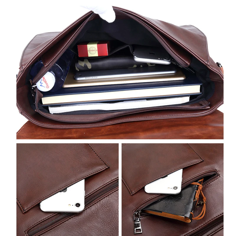 

Vintage Messenger Bag Men Handbag Leather Briefcase Men's Shoulder Hand Bag Laptop Casual Tote Crossbody Bags for A4 Documents