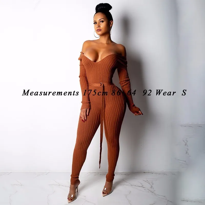 Fuedage хлопок Сексуальный трикотажный комбинезон для женщин 2018 ремень Облегающий