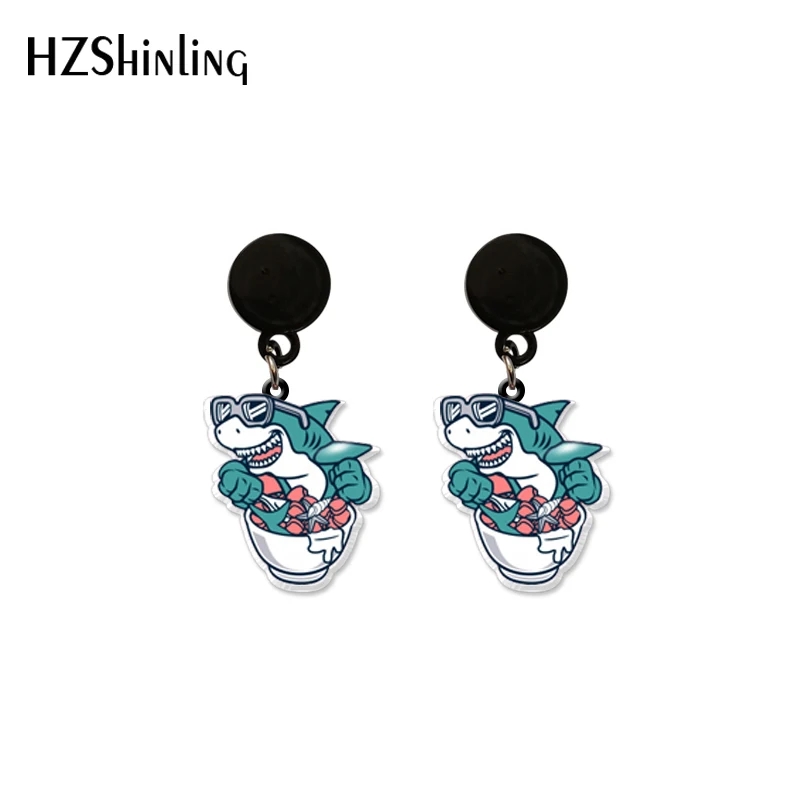 Забавные Рабочая Акула акриловые серьги милое животное океана смолы эпоксидные