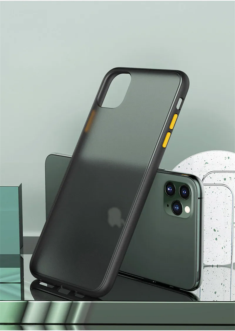Luxury Transparent Matte Case For iphone 11 Pro XS MAX XR X Hybrid Shockproof Silicone Phone Case For iPhone 6 6s 7 8 Plus Cover - Цвет: Черный