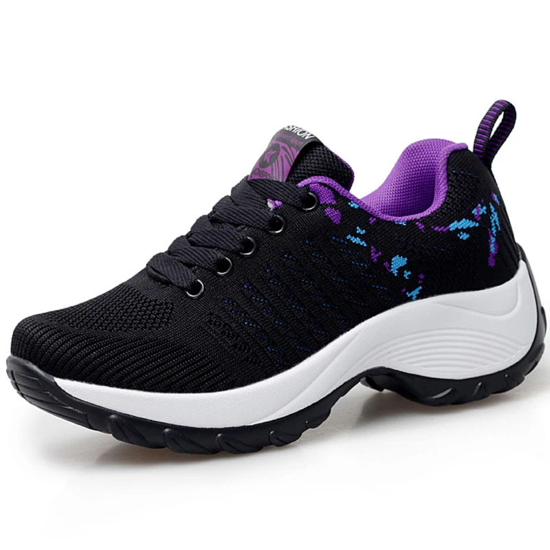 woman black platform Женская обувь для тенниса; кроссовки; Basket Femme; толстая подошва; Платформа; Танкетка; шнуровка; дышащая обувь для женщин и девушек; увеличивающая рост обувь - Цвет: woman black platform