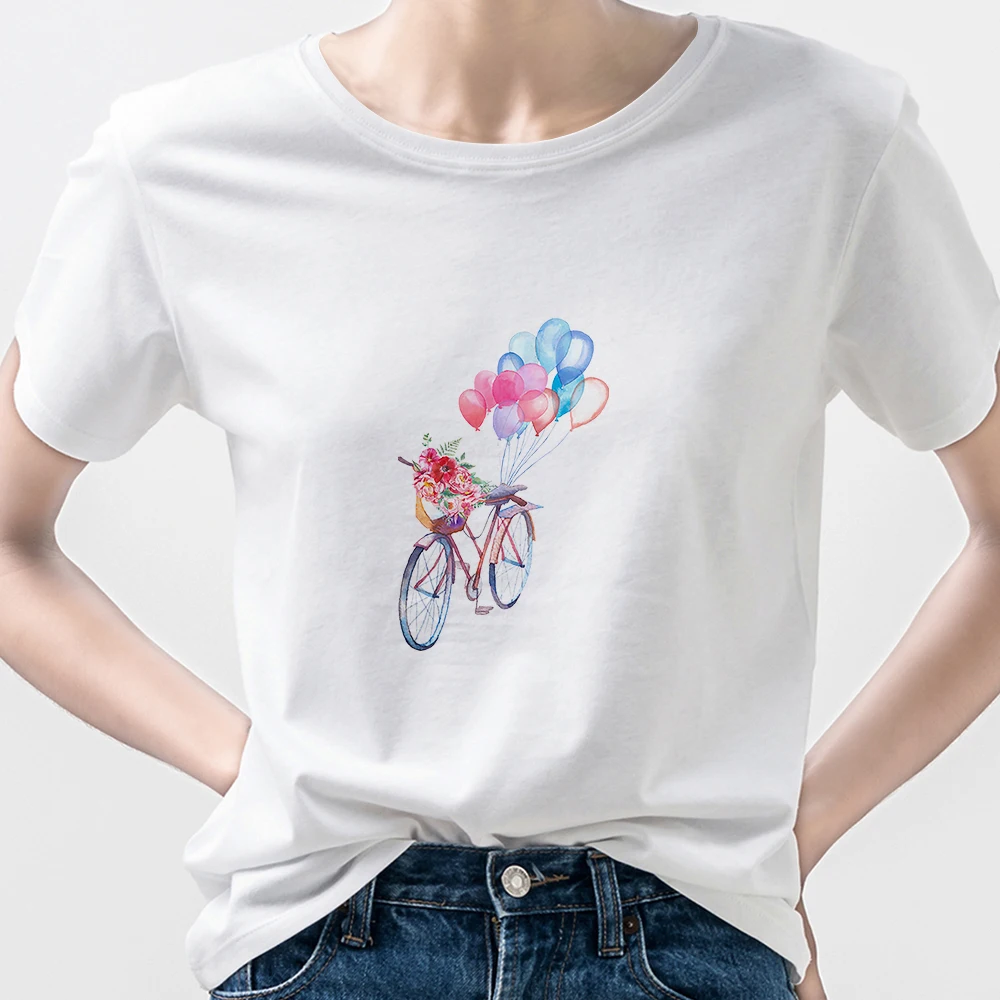 

Flower Bike Series Tshirt Womens Streetwear Aesthetic Art Ladies Women T Shirt Tops Clothing European Fashion Female Hipster