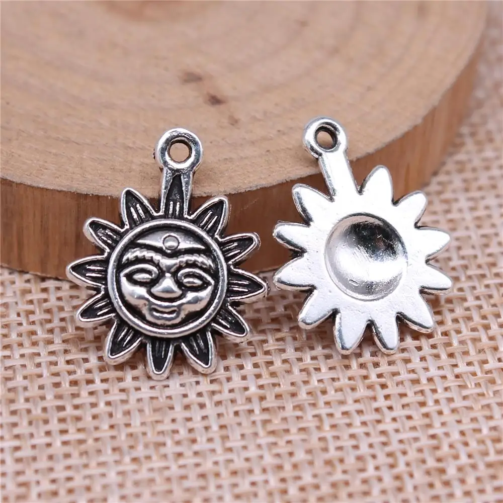 

Sun Charms For Jewelry Making Findings Handmade DIY Craft 10pcs Antique Silver Color 19x15mm