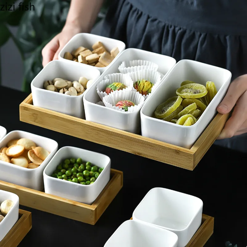 Большие тарелки в японском стиле разделенные для фруктов керамическая тарелка