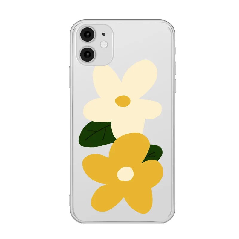 

Korea simple art White yellow flower clear Phone Case For iPhone 12 11 Pro Max XS Max XR X 7 8 Plus 12 mini Case Silicone Cover
