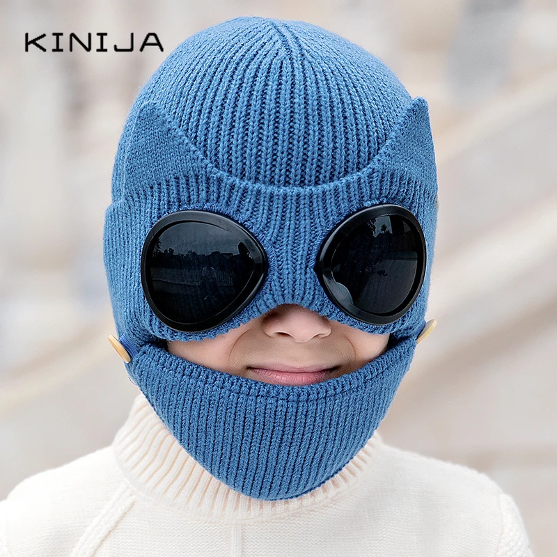 Унисекс Детский Зимний спорт на открытом воздухе очки вязаная Лыжная Шапка Кепка
