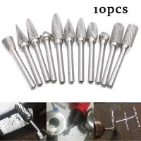 10pcs drill bit set for metal shank grinding head tungsten carbide milling cutter rotary drills for iron steel carbon steel