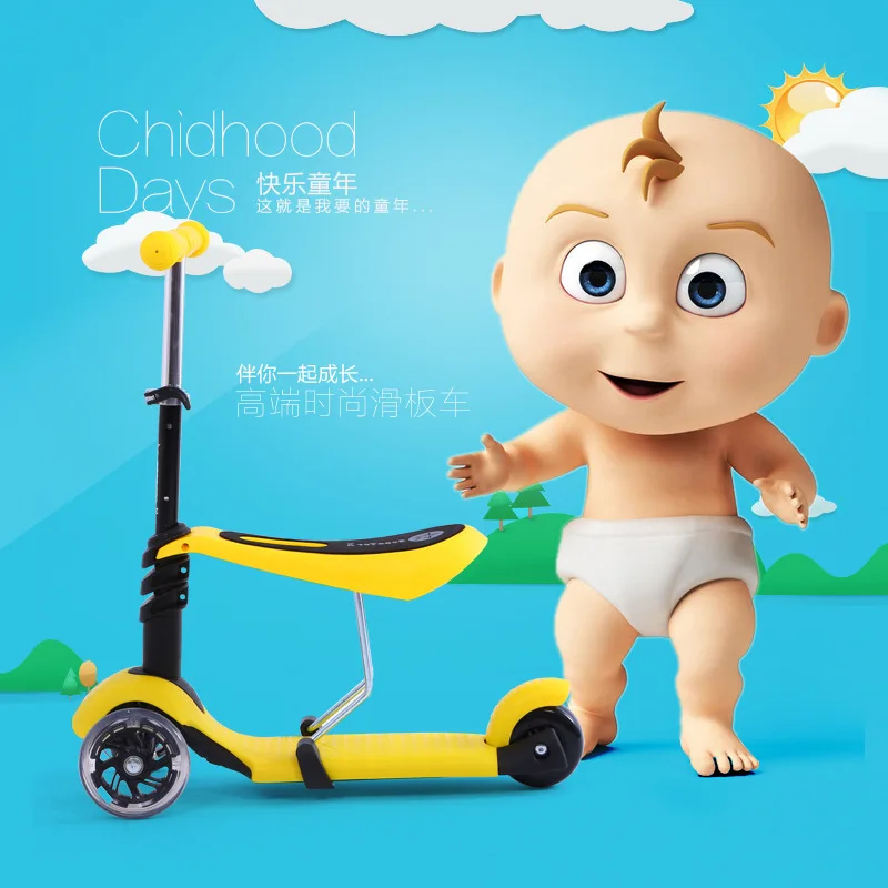 Детский самокат 2 х летнего Baby 3 колесный 4 в 1 может сидеть Flash с