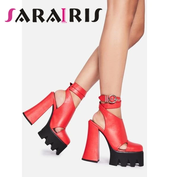 

SaraIris Brand New Arrival Solid Buckle High Heel Platform Sandals Women Office Lady Luxury Trendy Sandals Ladies Shoes