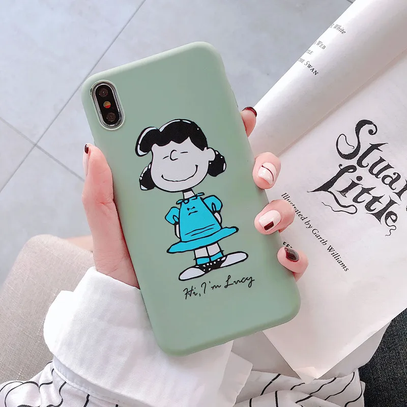 Kawaii Anime Charlie Brown Cases Silicon Cover For iPhone 7 7Plus 8 6s 6 Plus X XS MAX XR Cartoon Candy Color Couple Coque |