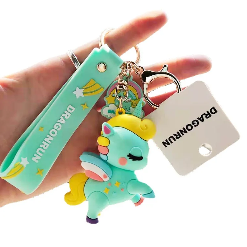 

New Lovely Rainbow Horse Keychains Cartoon Silicone Key Chain Male And Female Lovers Car Bag Pendant Key Rings 2021