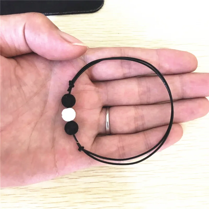 2 black 1white Boho красочные вулканической лавы рок ножной браслет браслеты для женщин мужчин натуральный камень коровьей веревки бисера цепи ноги браслет ювелирные изделия - Окраска металла: 2 black 1white