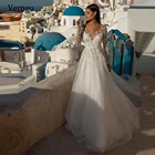 Кружевное свадебное платье с аппликацией Verngo, винтажное платье невесты с бисером, элегантные свадебные платья с длинным рукавом, 2021