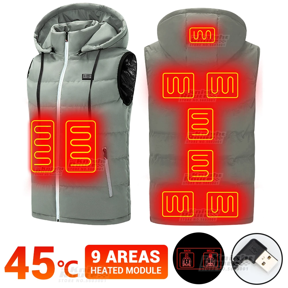 

9 Areas Heated Vest USB Heating Jacket Ski Winter Men Motorcycle Down Jacket Warm Vest Thermal Moto Motorbike Hunting Clothing