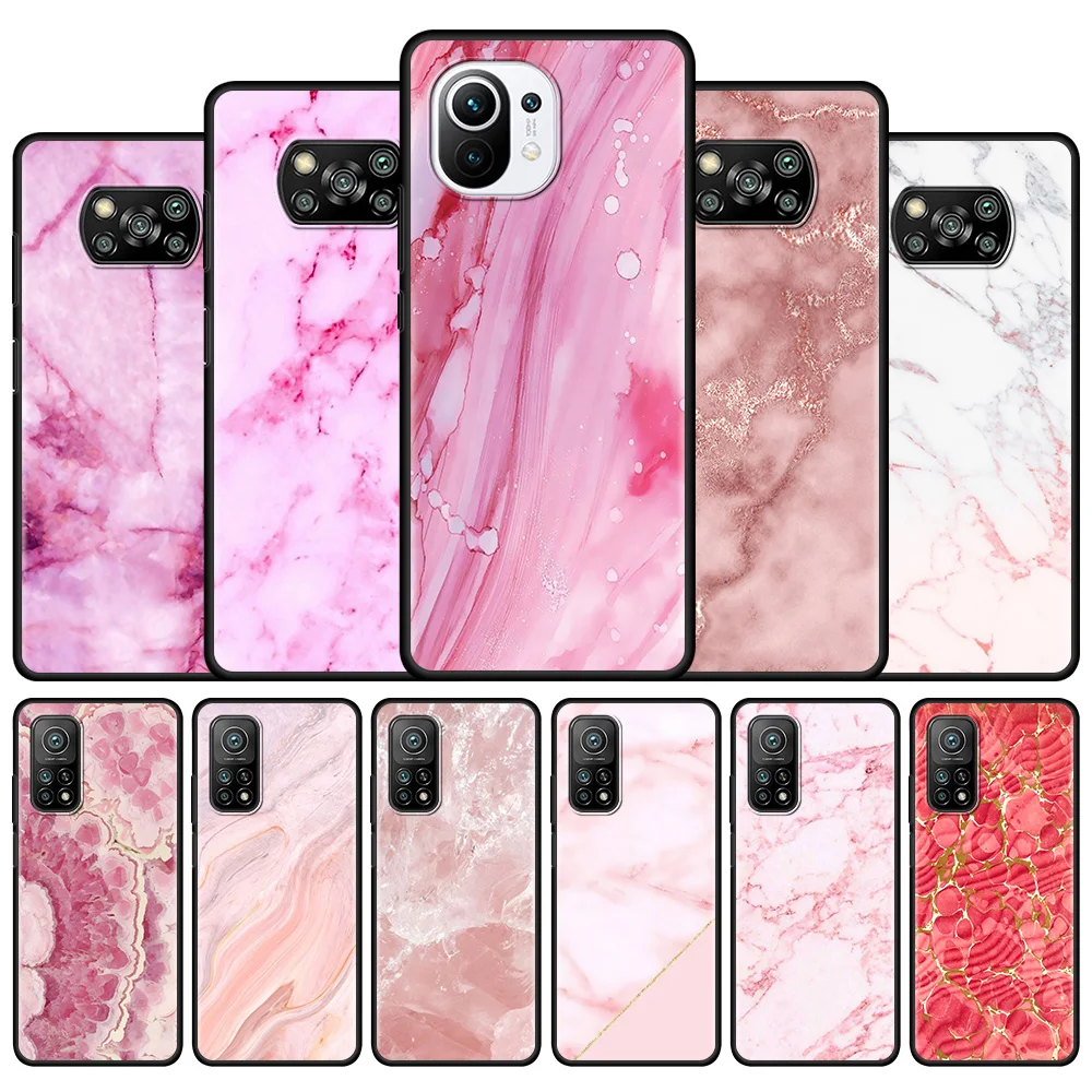 

Silicone Phone Case for Xiaomi Mi Poco X3 Pro M3 Pro 5G F3 Pocophone F1 Funda Capa Back Cover Chic Pink Marble