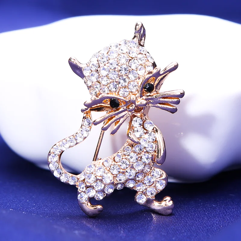 231 Gold Милая брошь в виде кошки, вечерние, металлический бант, Зеленый Кристалл, эмаль, булавка, черное животное, брошь для женщин, ювелирное изделие, аксессуары - Окраска металла: 231 Gold
