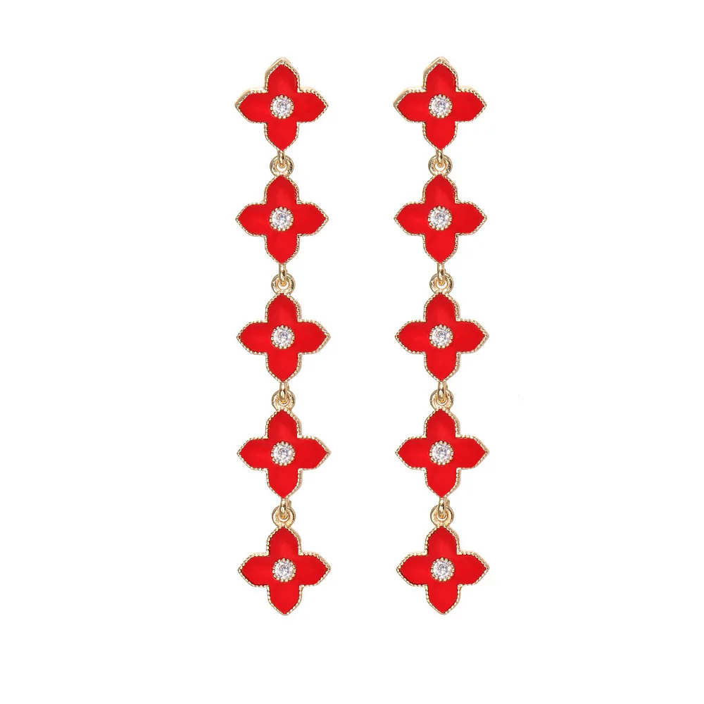 

For Women Design Flower-shaped Long Pendant Earrings 3A Zircon High-quality Charm Fashion Jewelry