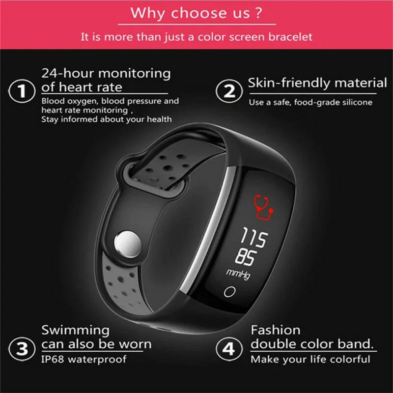 

Q6 Smart Bracelet Sports Step Fitness Tracker Blood Pressure Heart Rate Monitor Smart Watch for Android IOS Wristwatch