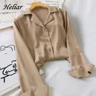 Блузка женская шифоновая на пуговицах, с длинным рукавом и V-образным вырезом