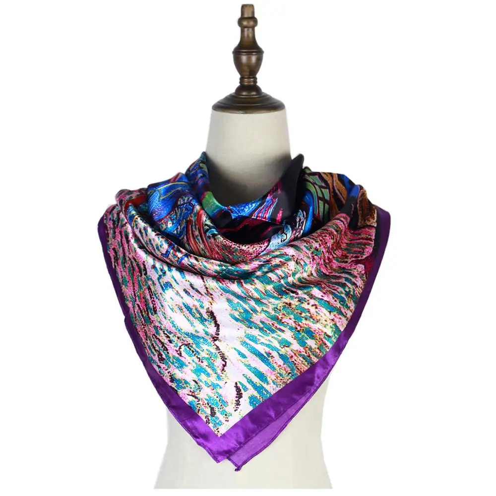 

Painting Silk Shawl Satin Square Head Hair Scarf Women Mujer Invierno Hot Selling Bandana Printing Hijab