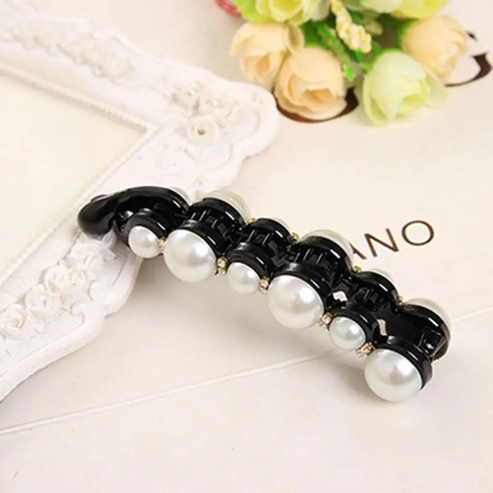black 1Pc Pearls Hairpins Hair Clips Jewelry Banana Clips Headwear Women Hairgrips Girl Ponytail Barrettes Hair Pins Accessories - Цвет: black