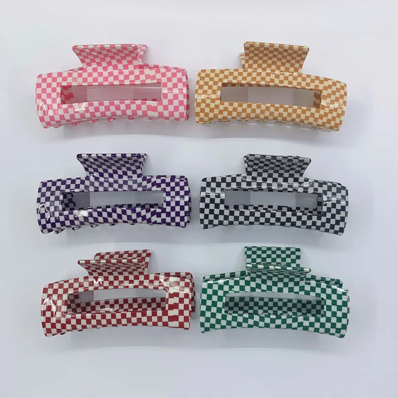 Зажимы для волос женские акриловые крупные в клетку с мозаикой |