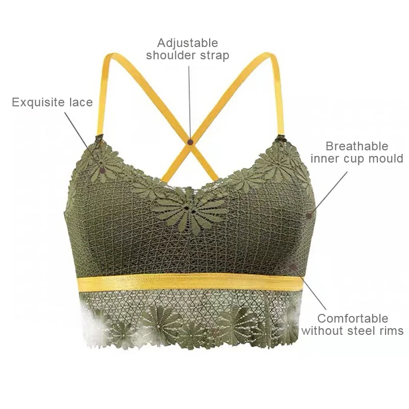 

Women Intimates Brassiere Hollow Out Beauty Back No Steel Rings Lace Camisole With Chest Pad Underwear.