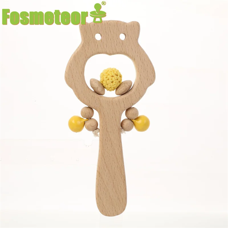 

Fosmeteor Beech Owl Rattle Hand Teething Wooden Ring Infants Nursing Teether Soother Montessori Educational Toy For Newborn