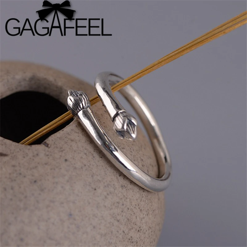 

GAGAFEEL простое Открытое кольцо для женщин Лотос бутон обручальные кольца S925 Стерлинговое серебро ювелирные изделия регулируемое кольцо на п...