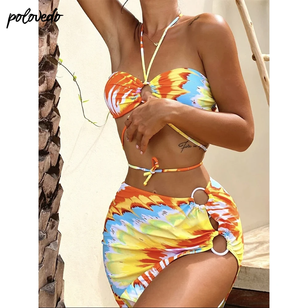 2022 сексуальный комплект бикини из трех предметов женское с юбкой купальник